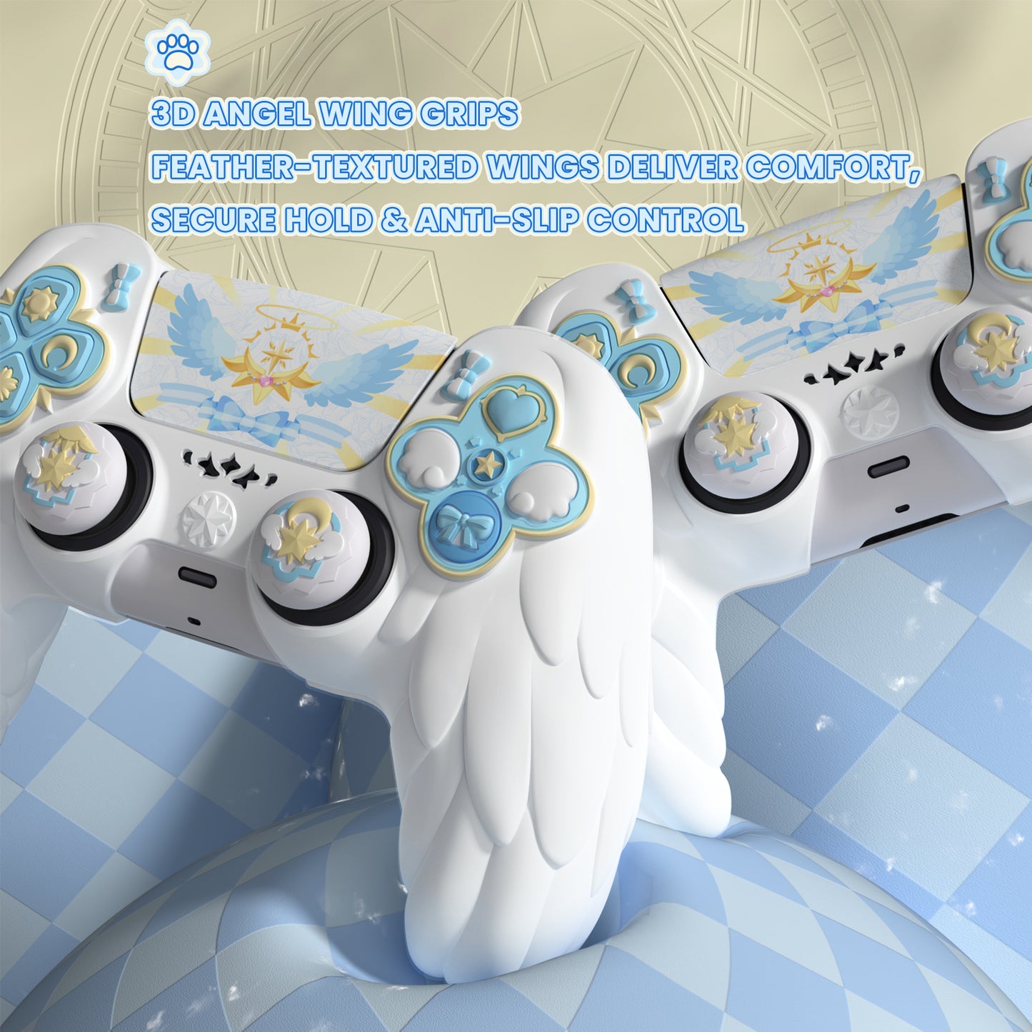 PlayVital 魔法の翼 シリコンカバー スキン for PS5 コントローラー 親指キャップ & テーマステッカー付き 充電スタンド対応【ホワイト】