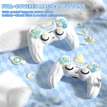 PlayVital 魔法の翼 シリコンカバー スキン for PS5 コントローラー 親指キャップ & テーマステッカー付き 充電スタンド対応【ホワイト】