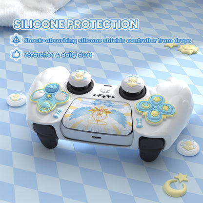 PlayVital 魔法の翼 シリコンカバー スキン for PS5 コントローラー 親指キャップ & テーマステッカー付き 充電スタンド対応【ホワイト】