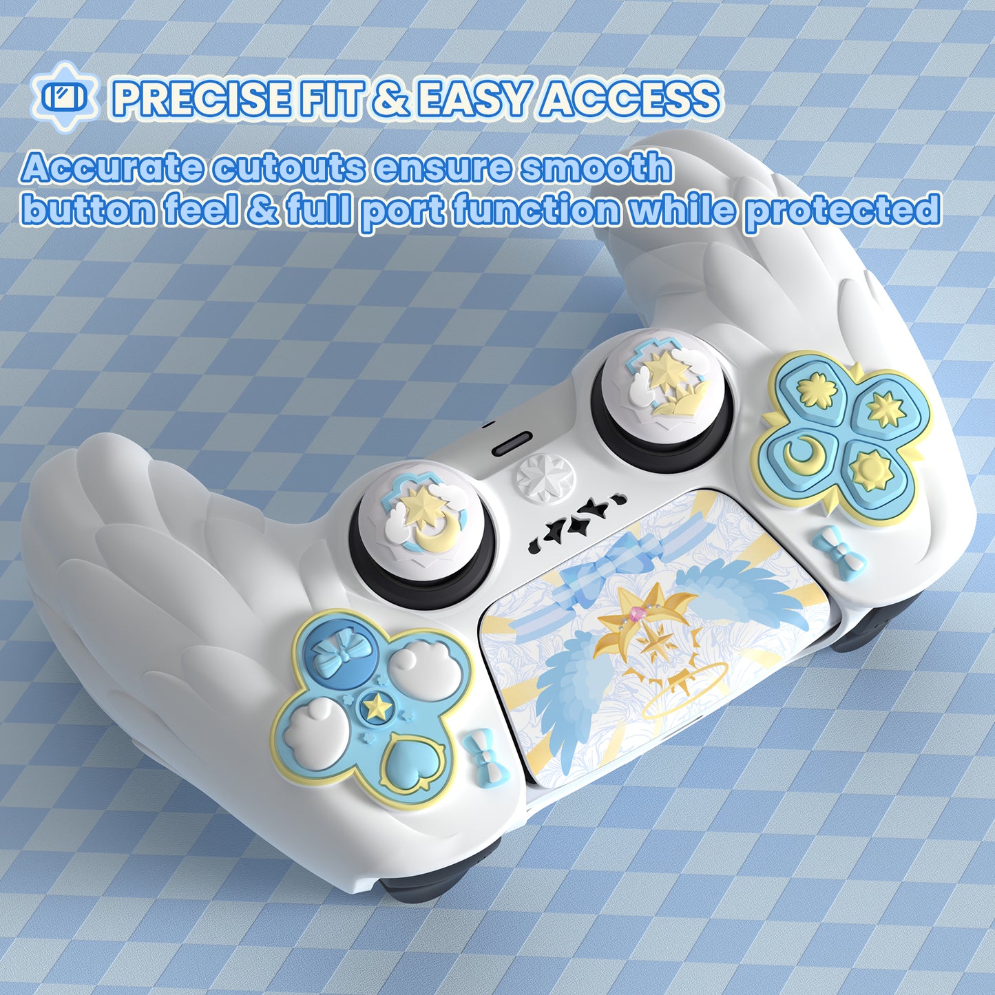 PlayVital 魔法の翼 シリコンカバー スキン for PS5 コントローラー 親指キャップ & テーマステッカー付き 充電スタンド対応【ホワイト】