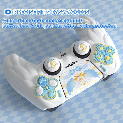 PlayVital 魔法の翼 シリコンカバー スキン for PS5 コントローラー 親指キャップ & テーマステッカー付き 充電スタンド対応【ホワイト】