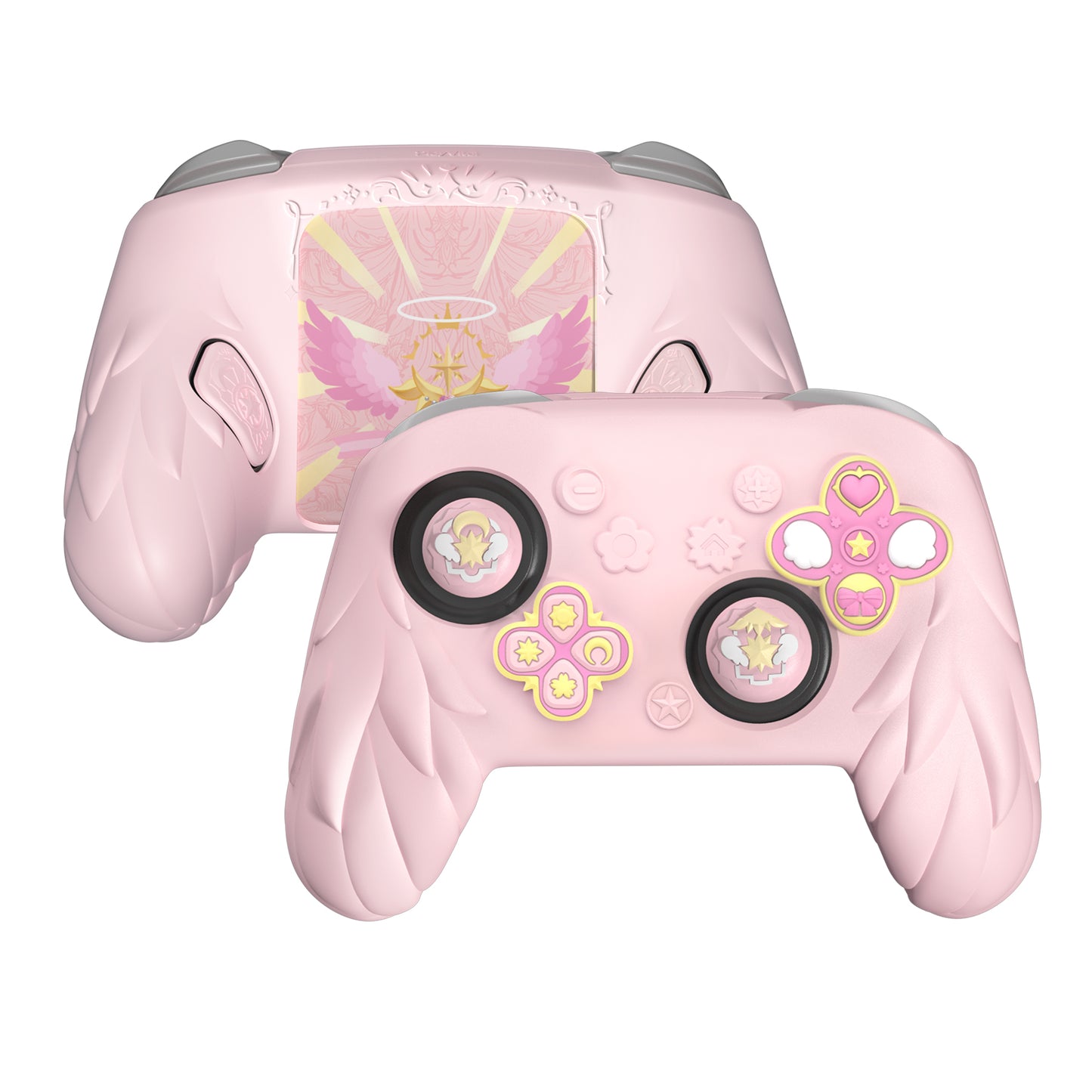 PlayVital 魔法の翼 シリコンカバー Nintendo Switch 2 Pro コントローラー用 バックボタンキャップ・サムグリップ・ステッカー付き 可愛い保護スキンケース【ピンク】