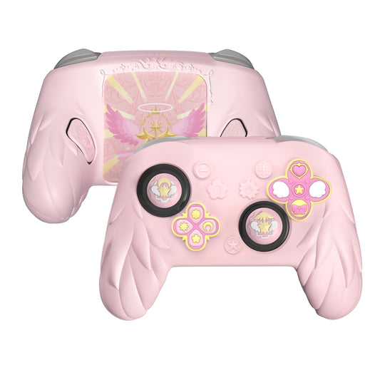 PlayVital 魔法の翼 シリコンカバー Nintendo Switch 2 Pro コントローラー用 バックボタンキャップ・サムグリップ・ステッカー付き 可愛い保護スキンケース【ピンク】