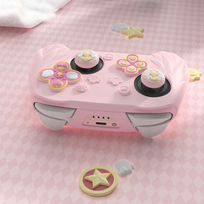 PlayVital 魔法の翼 シリコンカバー Nintendo Switch 2 Pro コントローラー用 バックボタンキャップ・サムグリップ・ステッカー付き 可愛い保護スキンケース【ピンク】