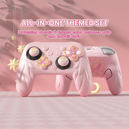 PlayVital 魔法の翼 シリコンカバー Nintendo Switch 2 Pro コントローラー用 バックボタンキャップ・サムグリップ・ステッカー付き 可愛い保護スキンケース【ピンク】