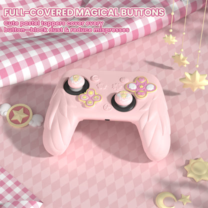 PlayVital 魔法の翼 シリコンカバー Nintendo Switch 2 Pro コントローラー用 バックボタンキャップ・サムグリップ・ステッカー付き 可愛い保護スキンケース【ピンク】