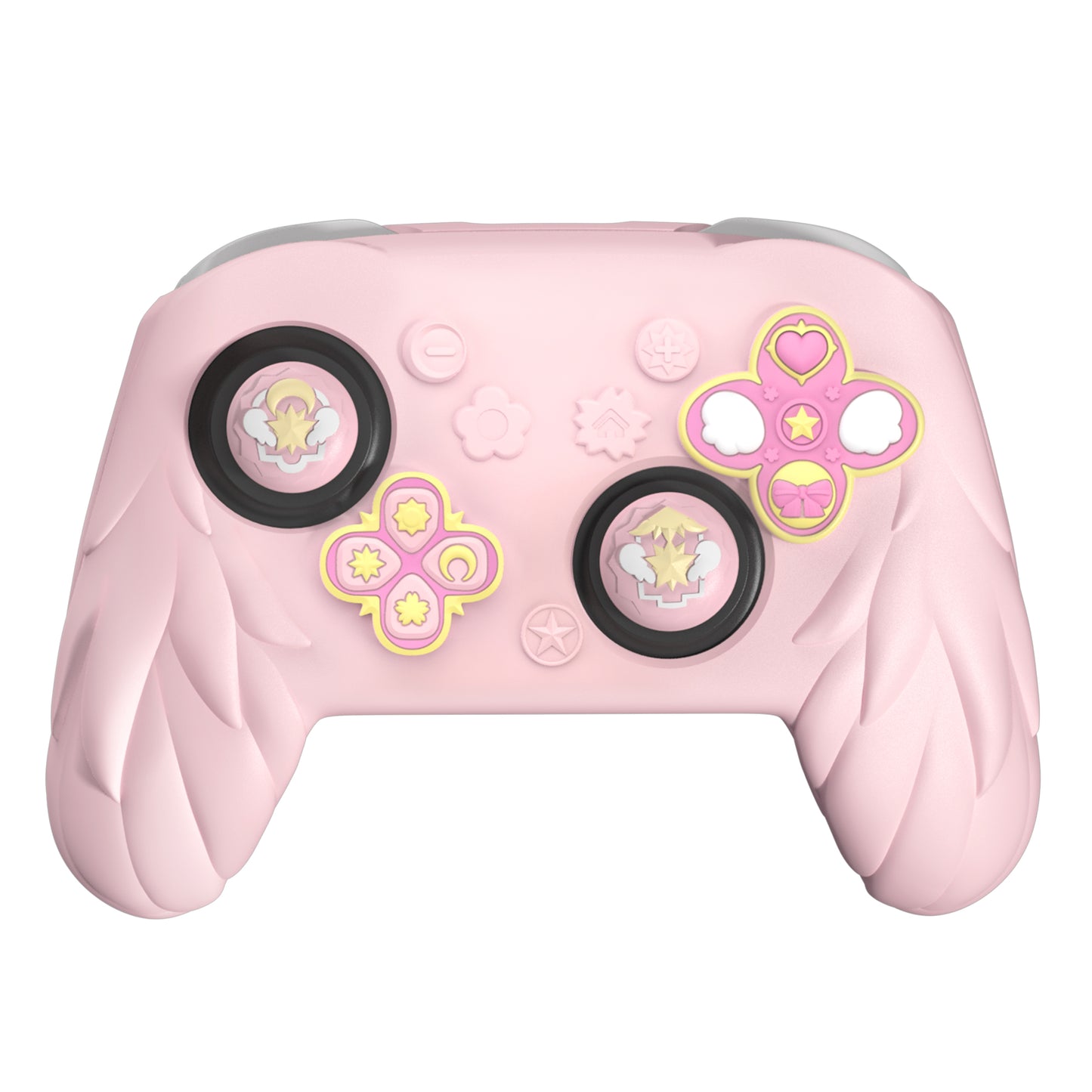 PlayVital 魔法の翼 シリコンカバー Nintendo Switch 2 Pro コントローラー用 バックボタンキャップ・サムグリップ・ステッカー付き 可愛い保護スキンケース【ピンク】