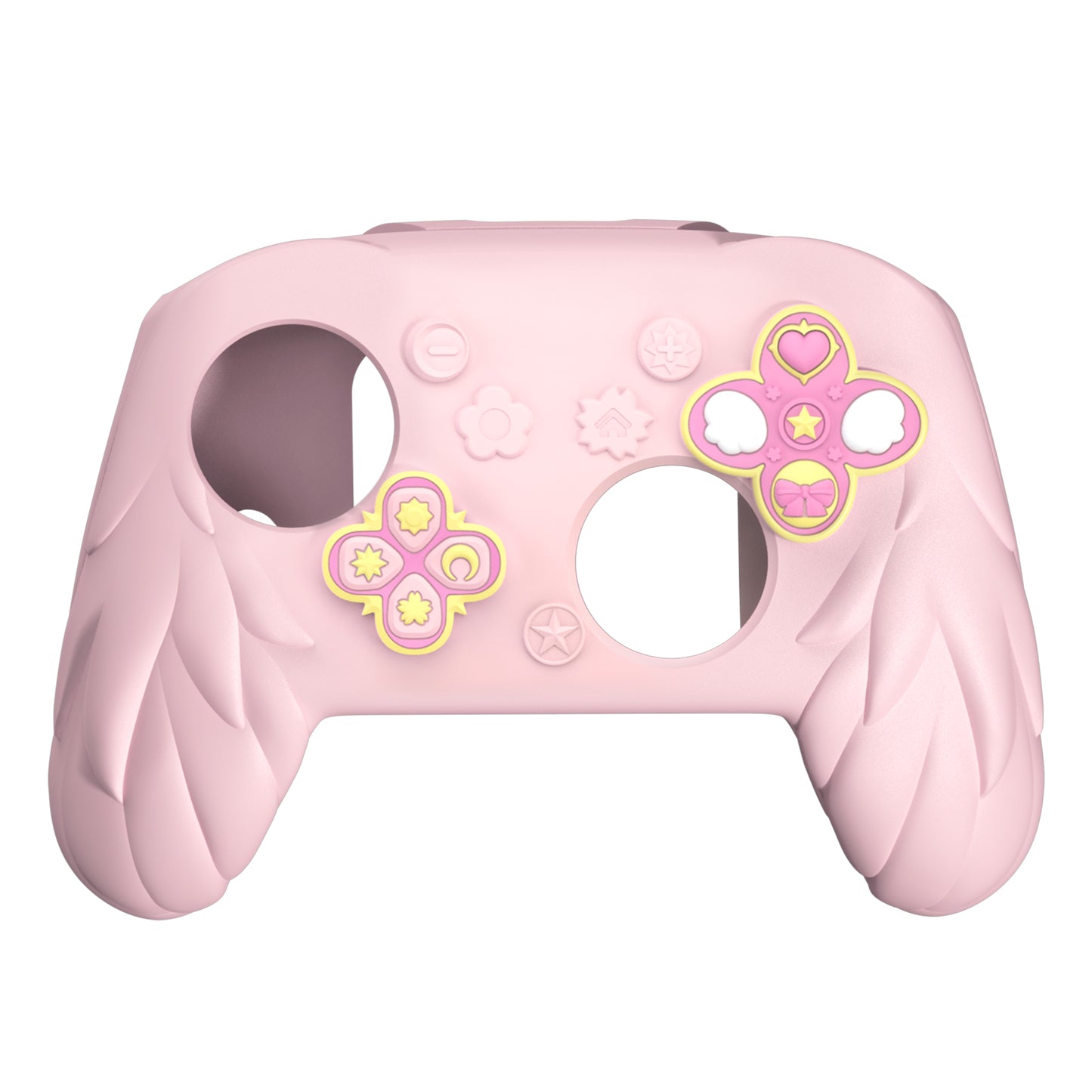 PlayVital 魔法の翼 シリコンカバー Nintendo Switch 2 Pro コントローラー用 バックボタンキャップ・サムグリップ・ステッカー付き 可愛い保護スキンケース【ピンク】