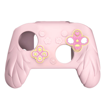 PlayVital 魔法の翼 シリコンカバー Nintendo Switch 2 Pro コントローラー用 バックボタンキャップ・サムグリップ・ステッカー付き 可愛い保護スキンケース【ピンク】