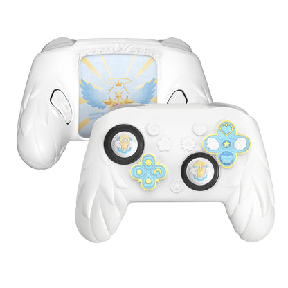PlayVital 魔法の翼 シリコンカバー Nintendo Switch 2 Pro コントローラー用 バックボタンキャップ・サムグリップ・ステッカー付き 可愛い保護スキンケース【ホワイト】