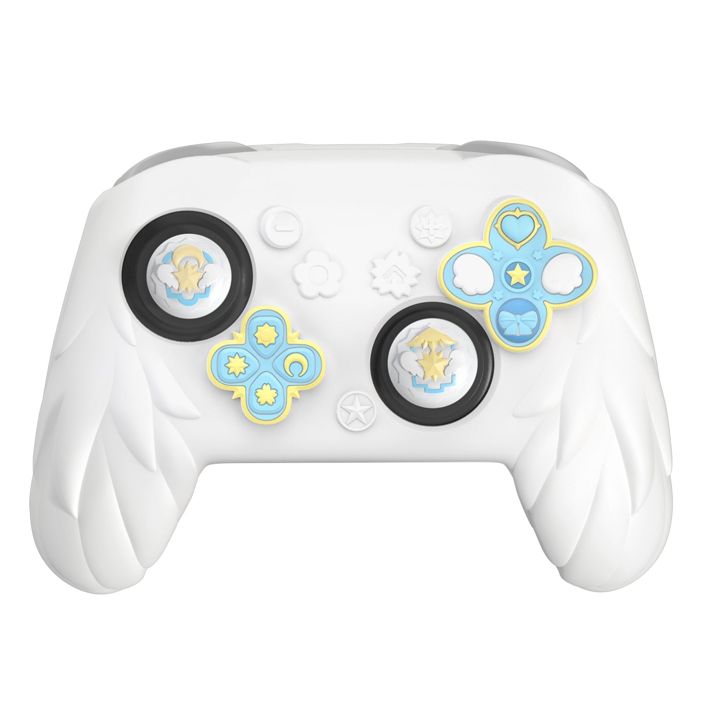 PlayVital 魔法の翼 シリコンカバー Nintendo Switch 2 Pro コントローラー用 バックボタンキャップ・サムグリップ・ステッカー付き 可愛い保護スキンケース【ホワイト】