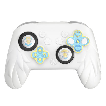PlayVital 魔法の翼 シリコンカバー Nintendo Switch 2 Pro コントローラー用 バックボタンキャップ・サムグリップ・ステッカー付き 可愛い保護スキンケース【ホワイト】