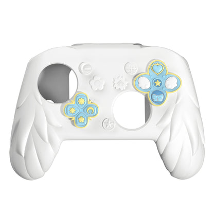 PlayVital 魔法の翼 シリコンカバー Nintendo Switch 2 Pro コントローラー用 バックボタンキャップ・サムグリップ・ステッカー付き 可愛い保護スキンケース【ホワイト】