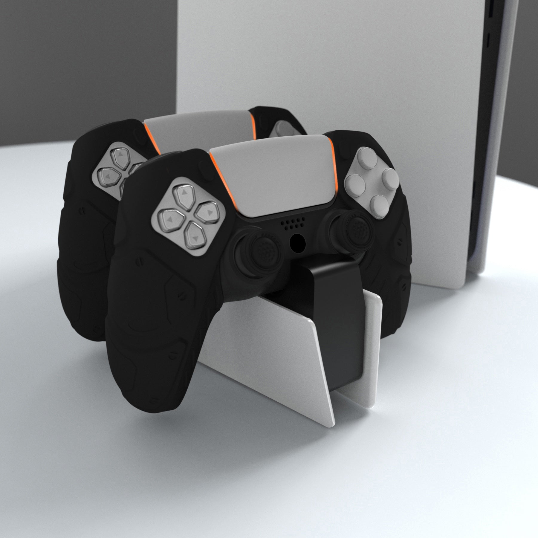 PlayVital Mecha Edition Anti-Slip Silicone Cover Skin with Thumb Grip Caps for PS5 Wireless Controller - Compatible with Charging Station - Black - JGPF001 PlayVital