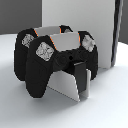 PlayVital Mecha Edition Anti-Slip Silicone Cover Skin with Thumb Grip Caps for PS5 Wireless Controller - Compatible with Charging Station - Black - JGPF001 PlayVital