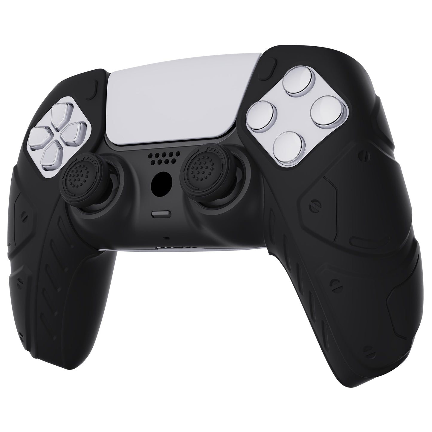 PlayVital Mecha Edition Anti-Slip Silicone Cover Skin with Thumb Grip Caps for PS5 Wireless Controller - Compatible with Charging Station - Black - JGPF001 PlayVital