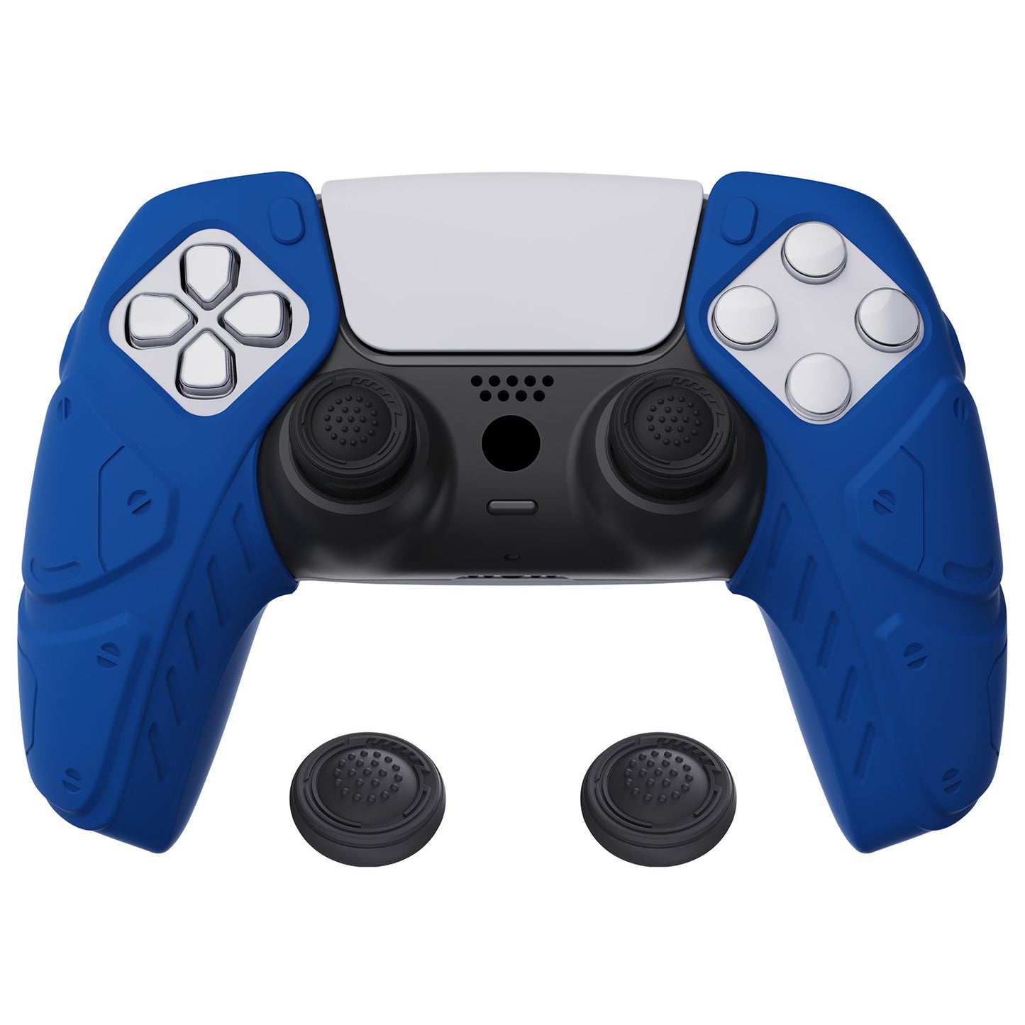 PlayVital Mecha Edition Anti-Slip Silicone Cover Skin with Thumb Grip Caps for PS5 Wireless Controller - Compatible with Charging Station - Blue - JGPF005 PlayVital