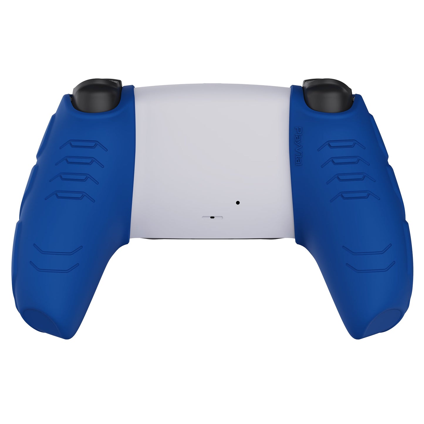 PlayVital Mecha Edition Anti-Slip Silicone Cover Skin with Thumb Grip Caps for PS5 Wireless Controller - Compatible with Charging Station - Blue - JGPF005 PlayVital