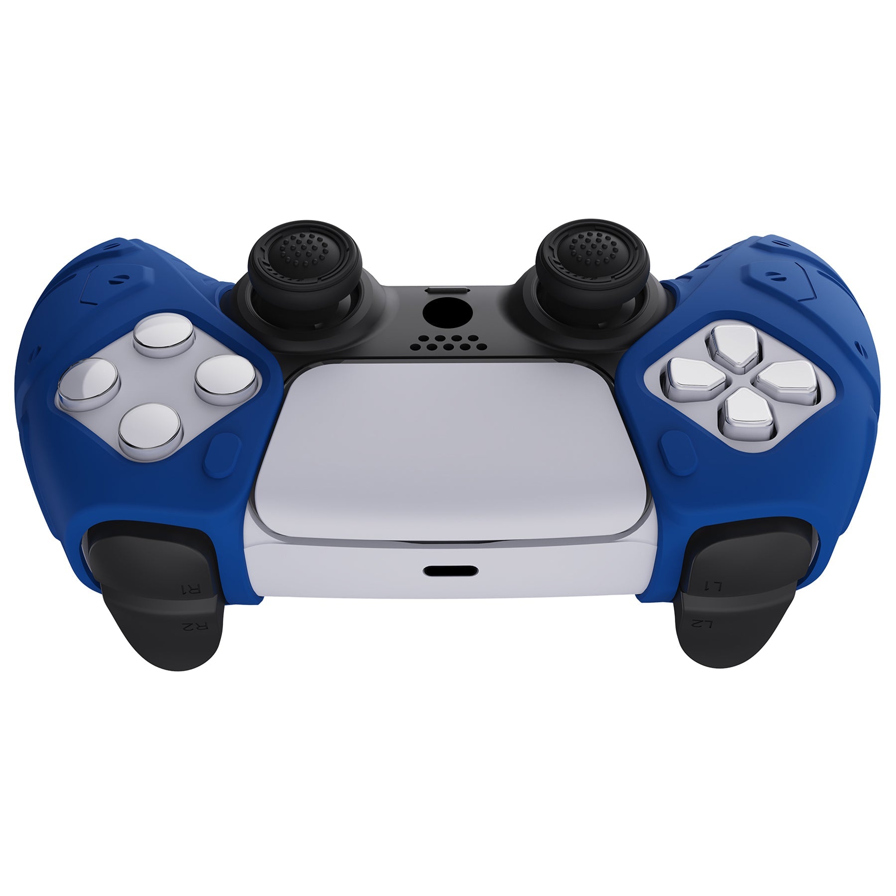 PlayVital Mecha Edition Anti-Slip Silicone Cover Skin with Thumb Grip Caps for PS5 Wireless Controller - Compatible with Charging Station - Blue - JGPF005 PlayVital