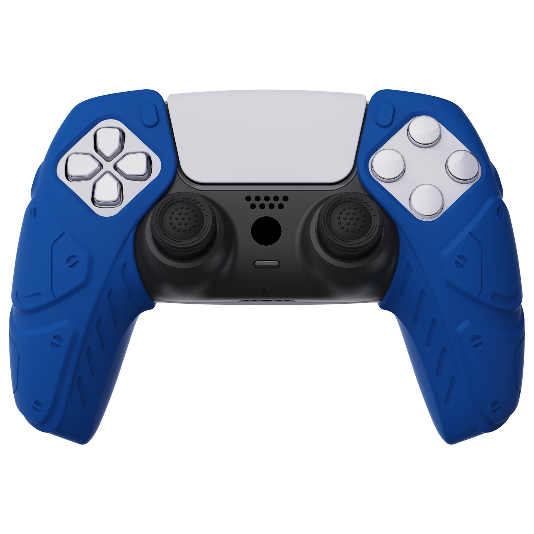 PlayVital Mecha Edition Anti-Slip Silicone Cover Skin with Thumb Grip Caps for PS5 Wireless Controller - Compatible with Charging Station - Blue - JGPF005 PlayVital