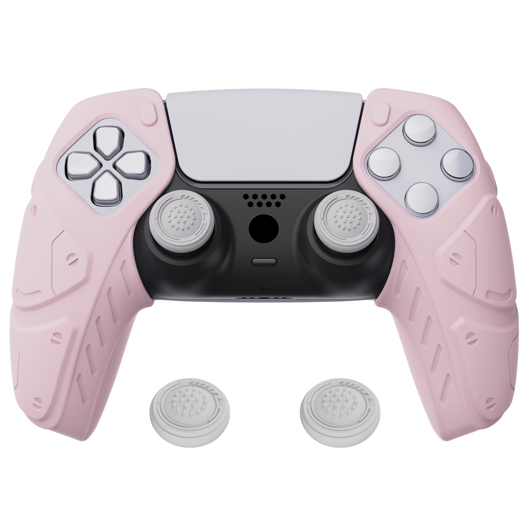 PlayVital Mecha Edition Anti-Slip Silicone Cover Skin with Thumb Grip Caps for PS5 Wireless Controller - Compatible with Charging Station - Cherry Blossoms Pink - JGPF007 PlayVital