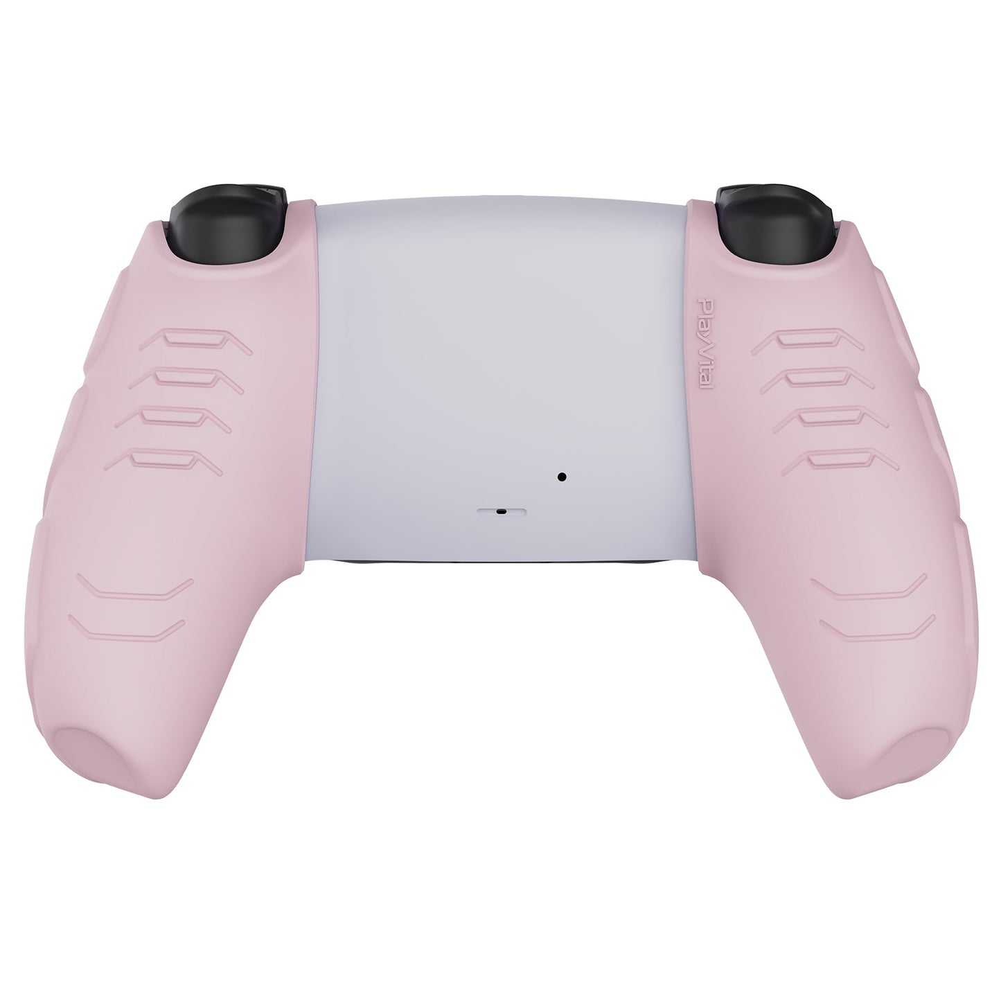 PlayVital Mecha Edition Anti-Slip Silicone Cover Skin with Thumb Grip Caps for PS5 Wireless Controller - Compatible with Charging Station - Cherry Blossoms Pink - JGPF007 PlayVital