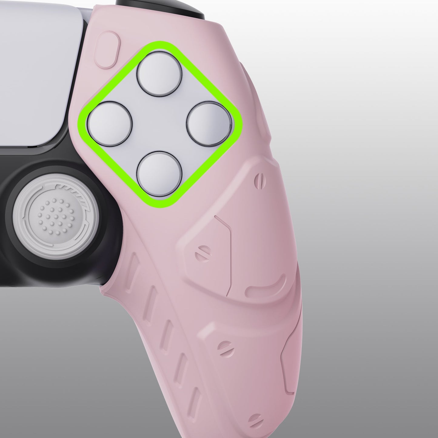 PlayVital Mecha Edition Anti-Slip Silicone Cover Skin with Thumb Grip Caps for PS5 Wireless Controller - Compatible with Charging Station - Cherry Blossoms Pink - JGPF007 PlayVital