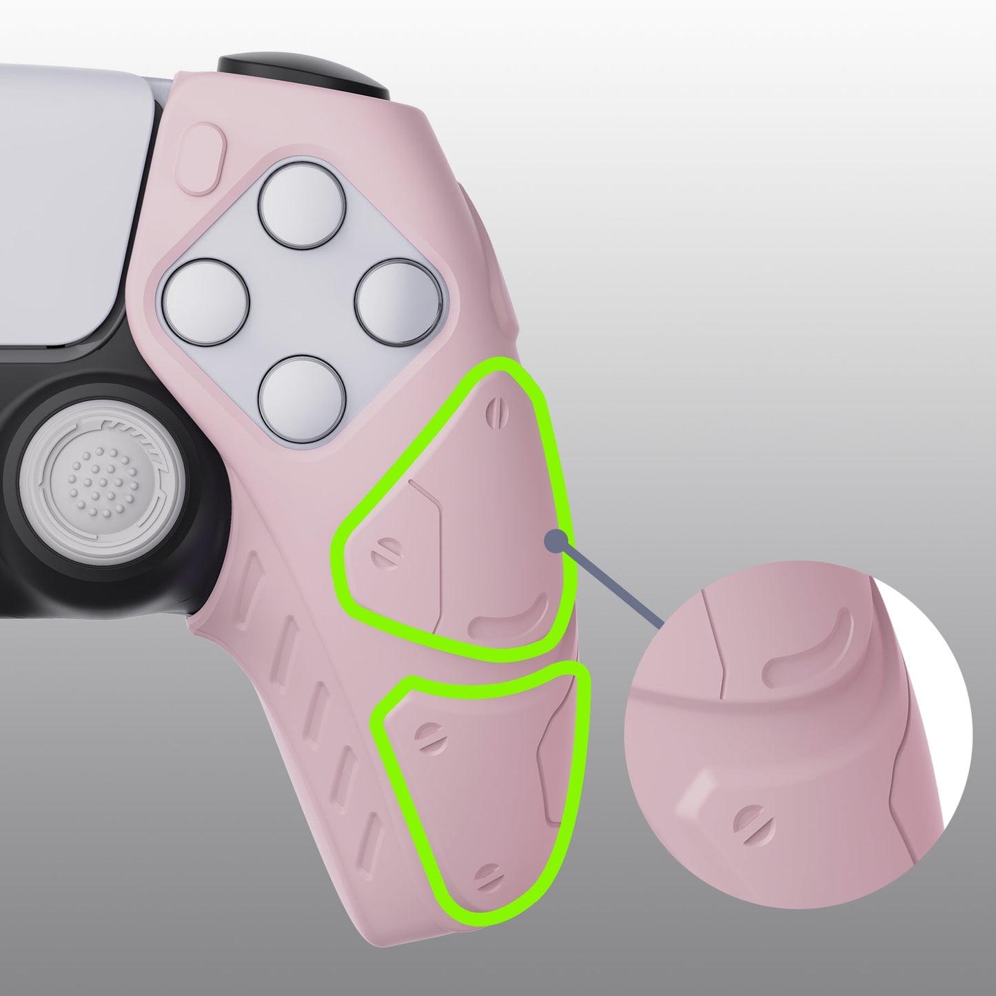 PlayVital Mecha Edition Anti-Slip Silicone Cover Skin with Thumb Grip Caps for PS5 Wireless Controller - Compatible with Charging Station - Cherry Blossoms Pink - JGPF007 PlayVital