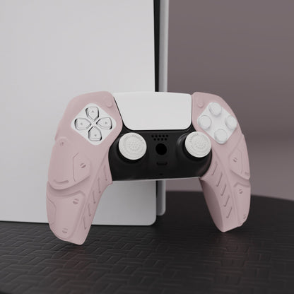 PlayVital Mecha Edition Anti-Slip Silicone Cover Skin with Thumb Grip Caps for PS5 Wireless Controller - Compatible with Charging Station - Cherry Blossoms Pink - JGPF007 PlayVital