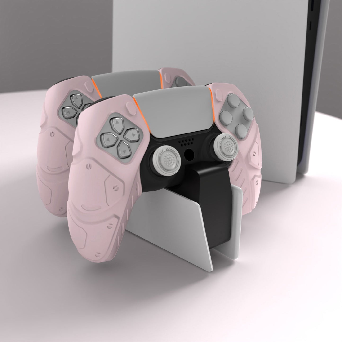 PlayVital Mecha Edition Anti-Slip Silicone Cover Skin with Thumb Grip Caps for PS5 Wireless Controller - Compatible with Charging Station - Cherry Blossoms Pink - JGPF007 PlayVital