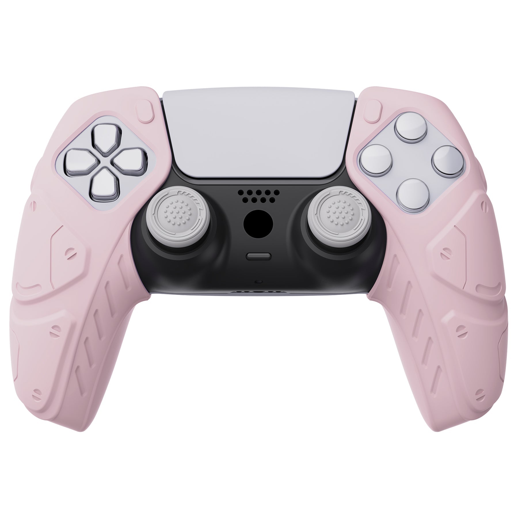 PlayVital Mecha Edition Anti-Slip Silicone Cover Skin with Thumb Grip Caps for PS5 Wireless Controller - Compatible with Charging Station - Cherry Blossoms Pink - JGPF007 PlayVital