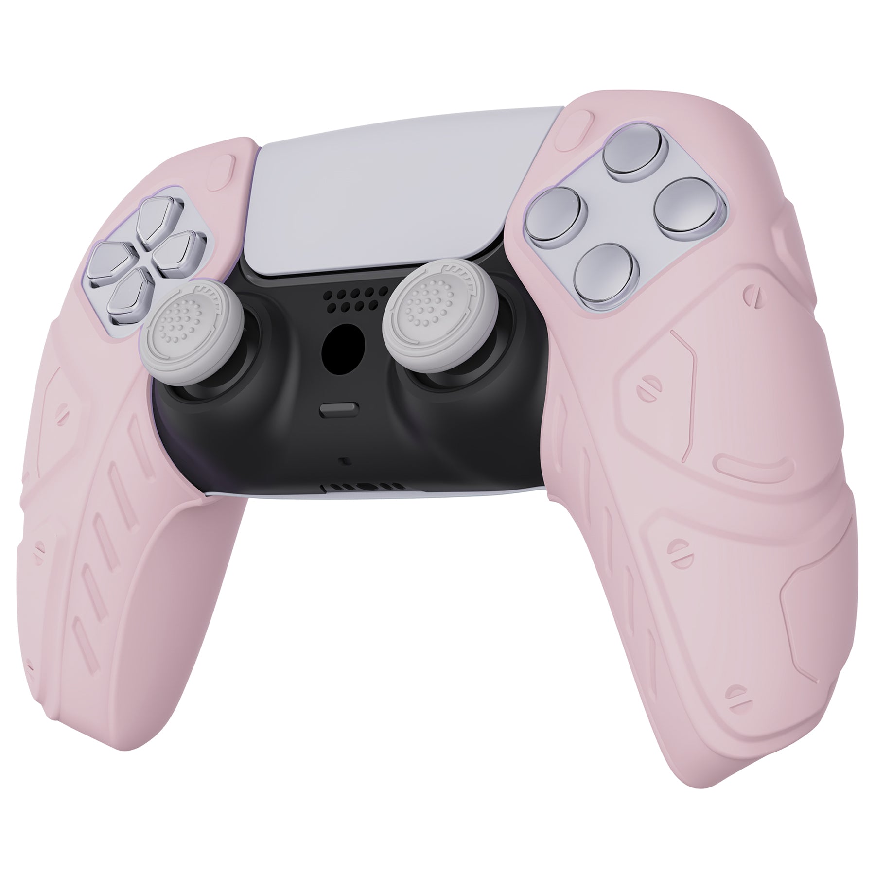 PlayVital Mecha Edition Anti-Slip Silicone Cover Skin with Thumb Grip Caps for PS5 Wireless Controller - Compatible with Charging Station - Cherry Blossoms Pink - JGPF007 PlayVital