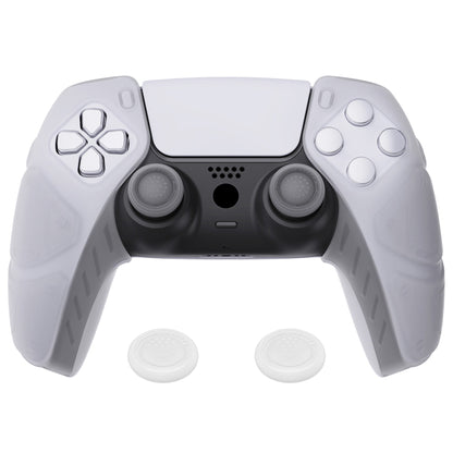 PlayVital Mecha Edition Anti-Slip Silicone Cover Skin with Thumb Grip Caps for PS5 Wireless Controller - Compatible with Charging Station - Clear White - JGPF010 PlayVital