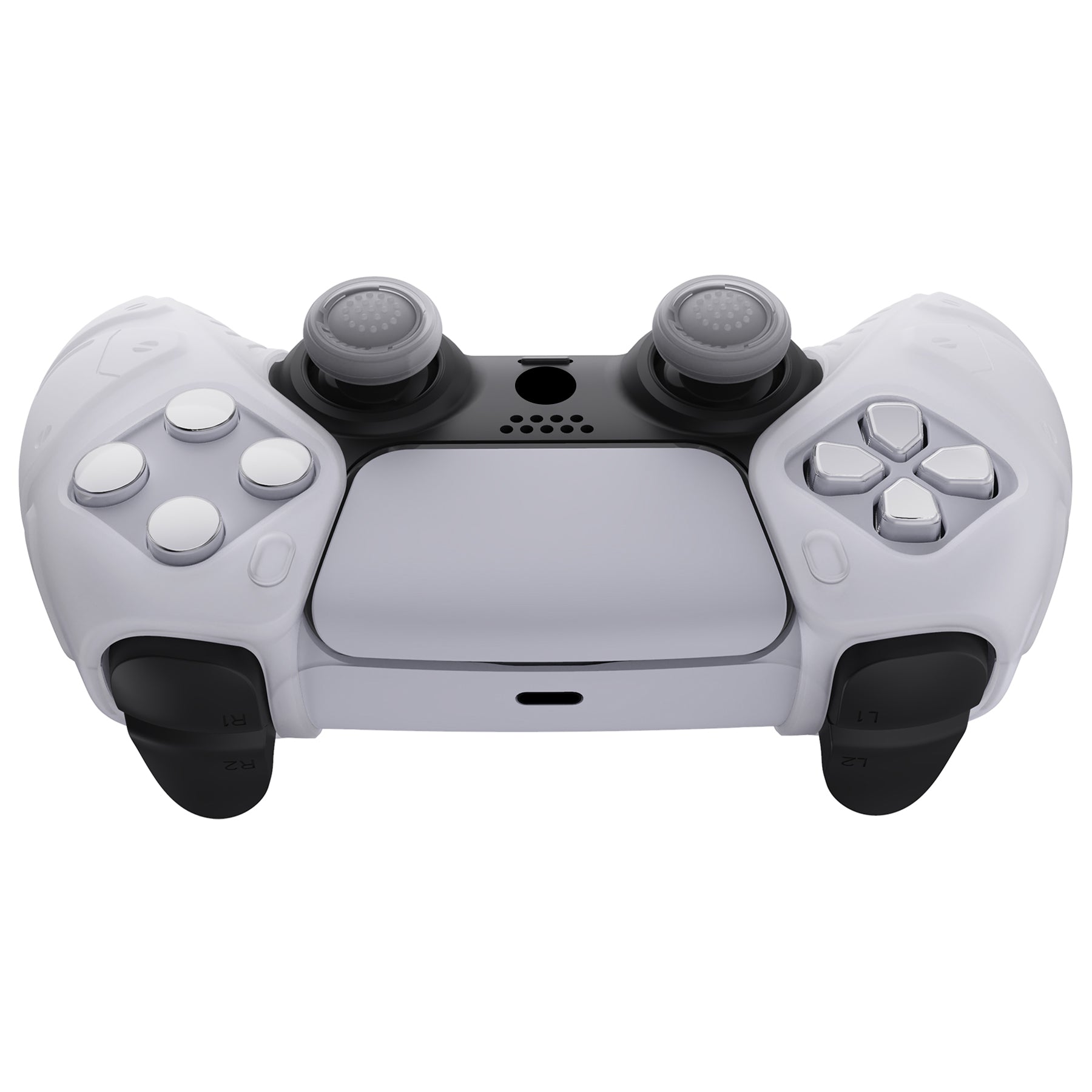 PlayVital Mecha Edition Anti-Slip Silicone Cover Skin with Thumb Grip Caps for PS5 Wireless Controller - Compatible with Charging Station - Clear White - JGPF010 PlayVital