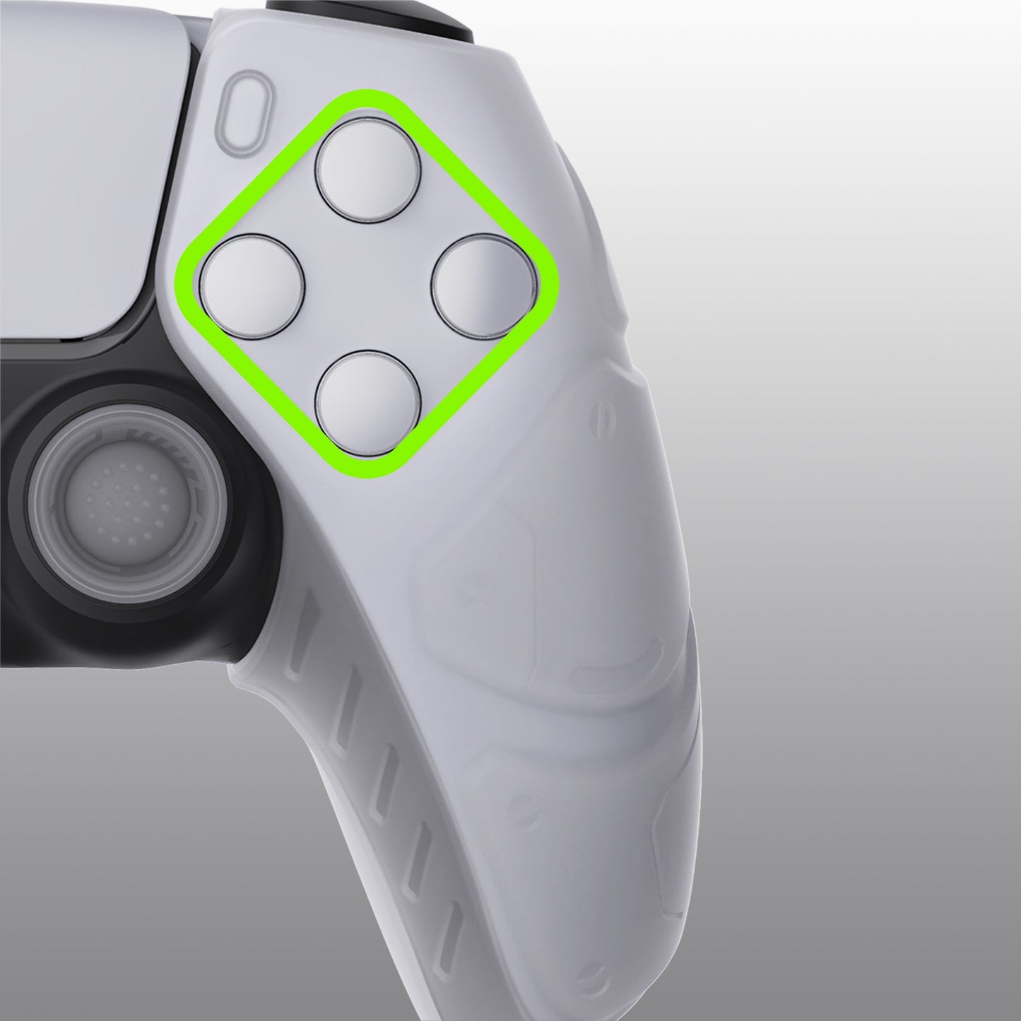 PlayVital Mecha Edition Anti-Slip Silicone Cover Skin with Thumb Grip Caps for PS5 Wireless Controller - Compatible with Charging Station - Clear White - JGPF010 PlayVital