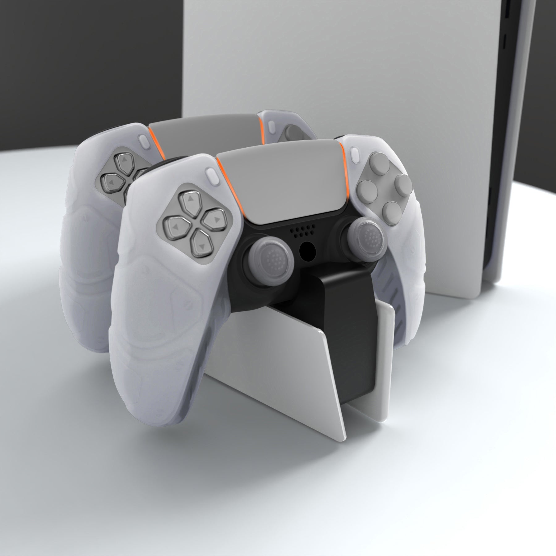 PlayVital Mecha Edition Anti-Slip Silicone Cover Skin with Thumb Grip Caps for PS5 Wireless Controller - Compatible with Charging Station - Clear White - JGPF010 PlayVital