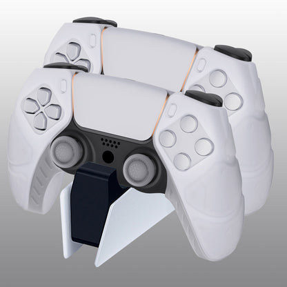 PlayVital Mecha Edition Anti-Slip Silicone Cover Skin with Thumb Grip Caps for PS5 Wireless Controller - Compatible with Charging Station - Clear White - JGPF010 PlayVital