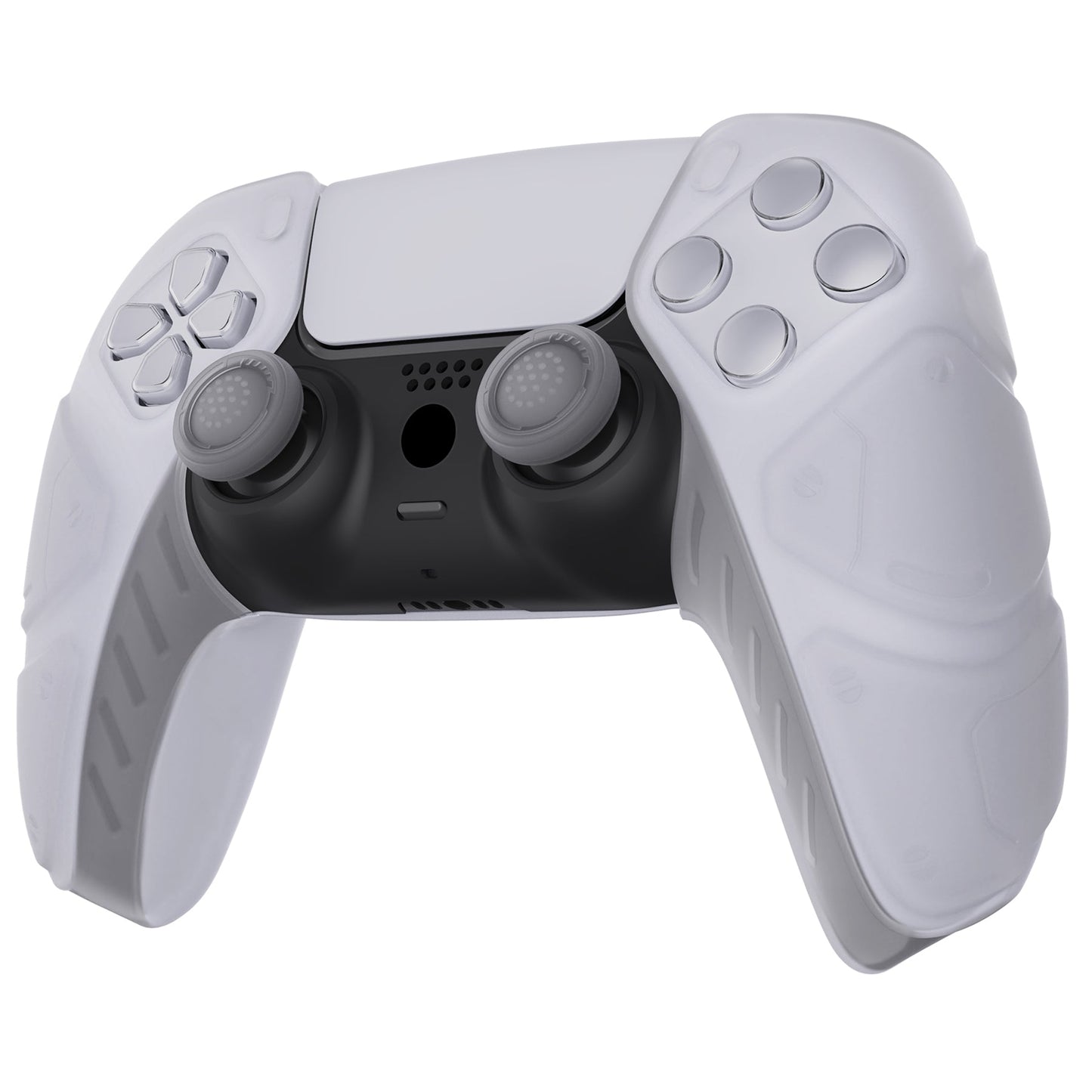 PlayVital Mecha Edition Anti-Slip Silicone Cover Skin with Thumb Grip Caps for PS5 Wireless Controller - Compatible with Charging Station - Clear White - JGPF010 PlayVital