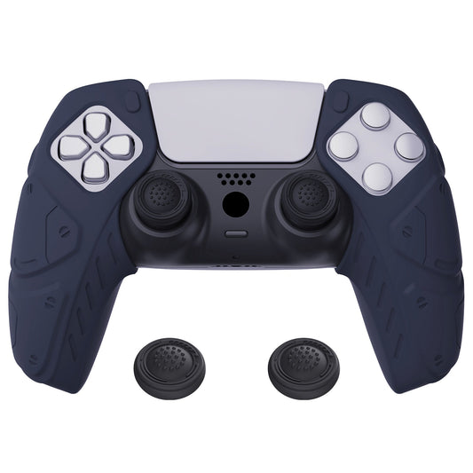 PlayVital Mecha Edition Anti-Slip Silicone Cover Skin with Thumb Grip Caps for PS5 Wireless Controller - Compatible with Charging Station - Midnight Blue - JGPF003 PlayVital