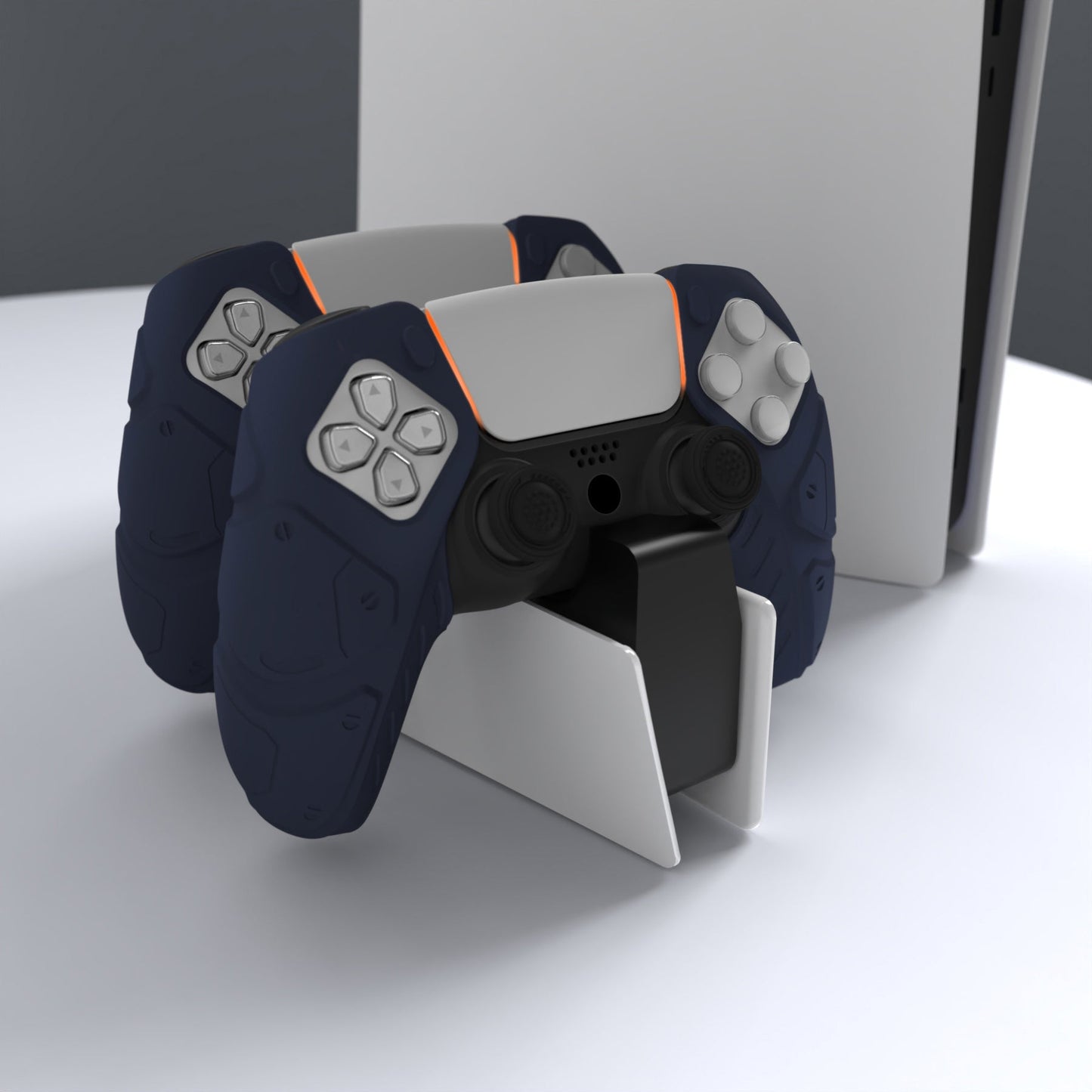 PlayVital Mecha Edition Anti-Slip Silicone Cover Skin with Thumb Grip Caps for PS5 Wireless Controller - Compatible with Charging Station - Midnight Blue - JGPF003 PlayVital