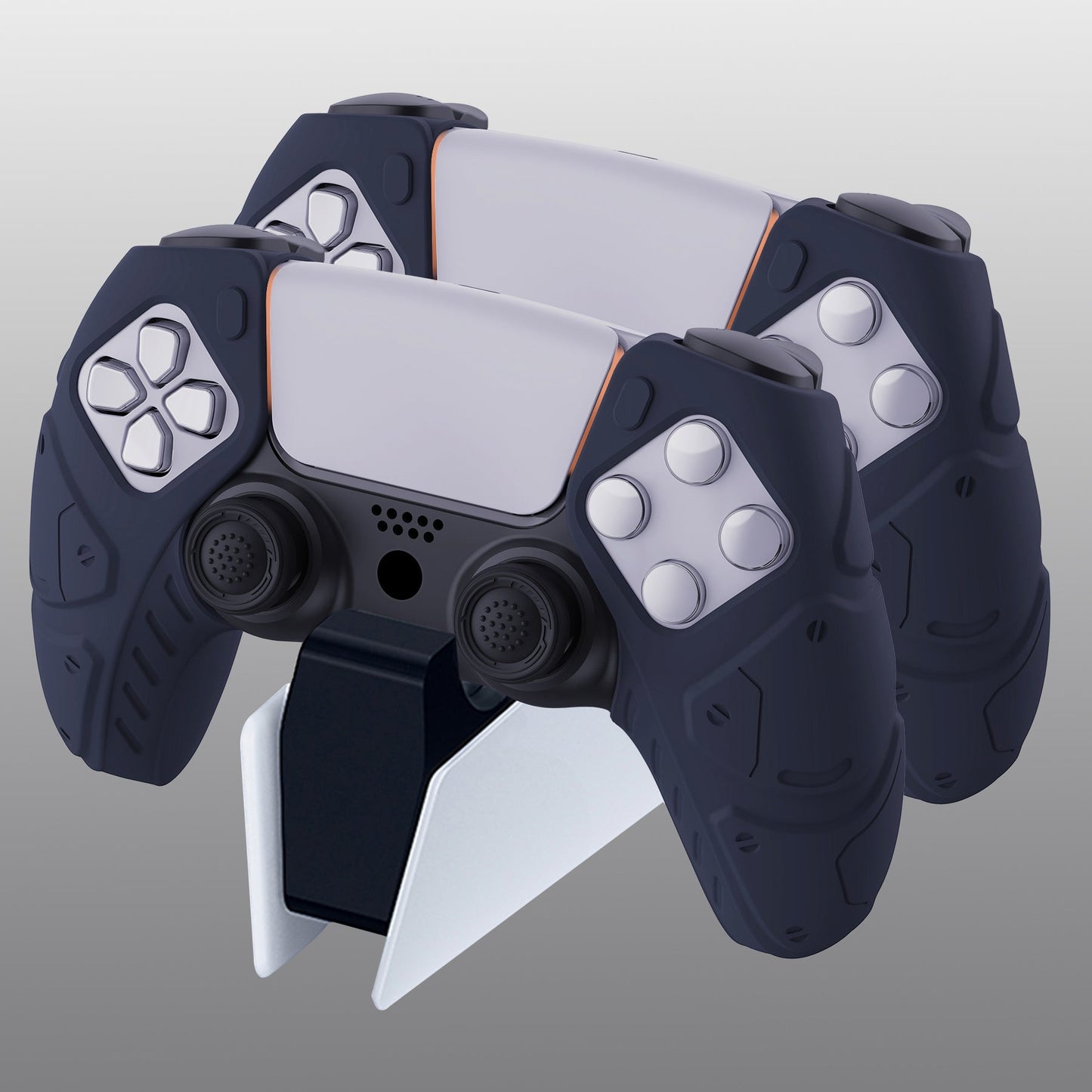 PlayVital Mecha Edition Anti-Slip Silicone Cover Skin with Thumb Grip Caps for PS5 Wireless Controller - Compatible with Charging Station - Midnight Blue - JGPF003 PlayVital