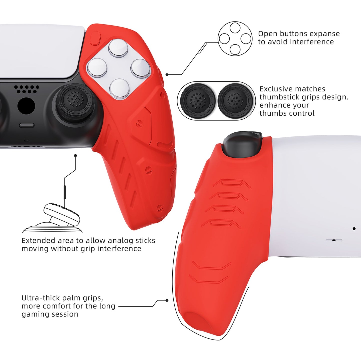 PlayVital Mecha Edition Anti-Slip Silicone Cover Skin with Thumb Grip Caps for PS5 Wireless Controller - Compatible with Charging Station - Passion Red - JGPF009 PlayVital