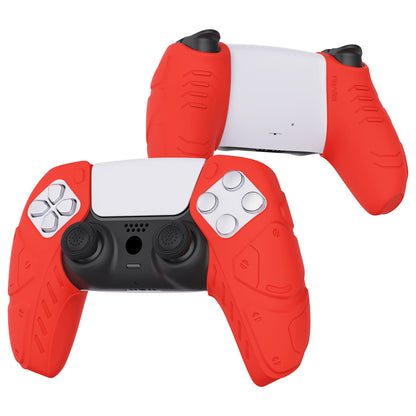 PlayVital Mecha Edition Anti-Slip Silicone Cover Skin with Thumb Grip Caps for PS5 Wireless Controller - Compatible with Charging Station - Passion Red - JGPF009 PlayVital