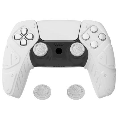 PlayVital Mecha Edition Anti-Slip Silicone Cover Skin with Thumb Grip Caps for PS5 Wireless Controller - Compatible with Charging Station - White - JGPF002 PlayVital