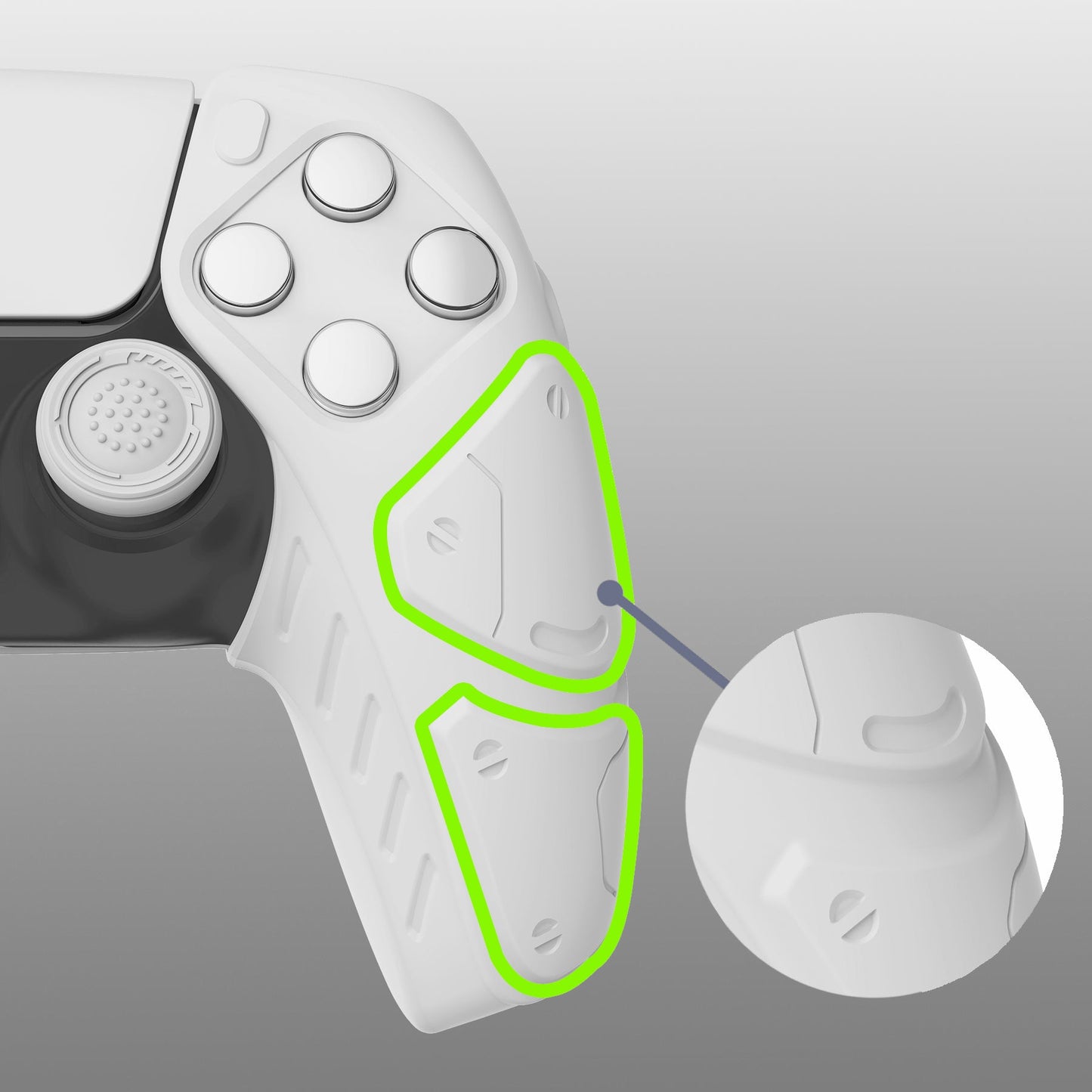 PlayVital Mecha Edition Anti-Slip Silicone Cover Skin with Thumb Grip Caps for PS5 Wireless Controller - Compatible with Charging Station - White - JGPF002 PlayVital