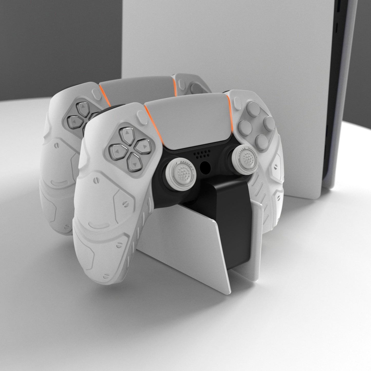 PlayVital Mecha Edition Anti-Slip Silicone Cover Skin with Thumb Grip Caps for PS5 Wireless Controller - Compatible with Charging Station - White - JGPF002 PlayVital