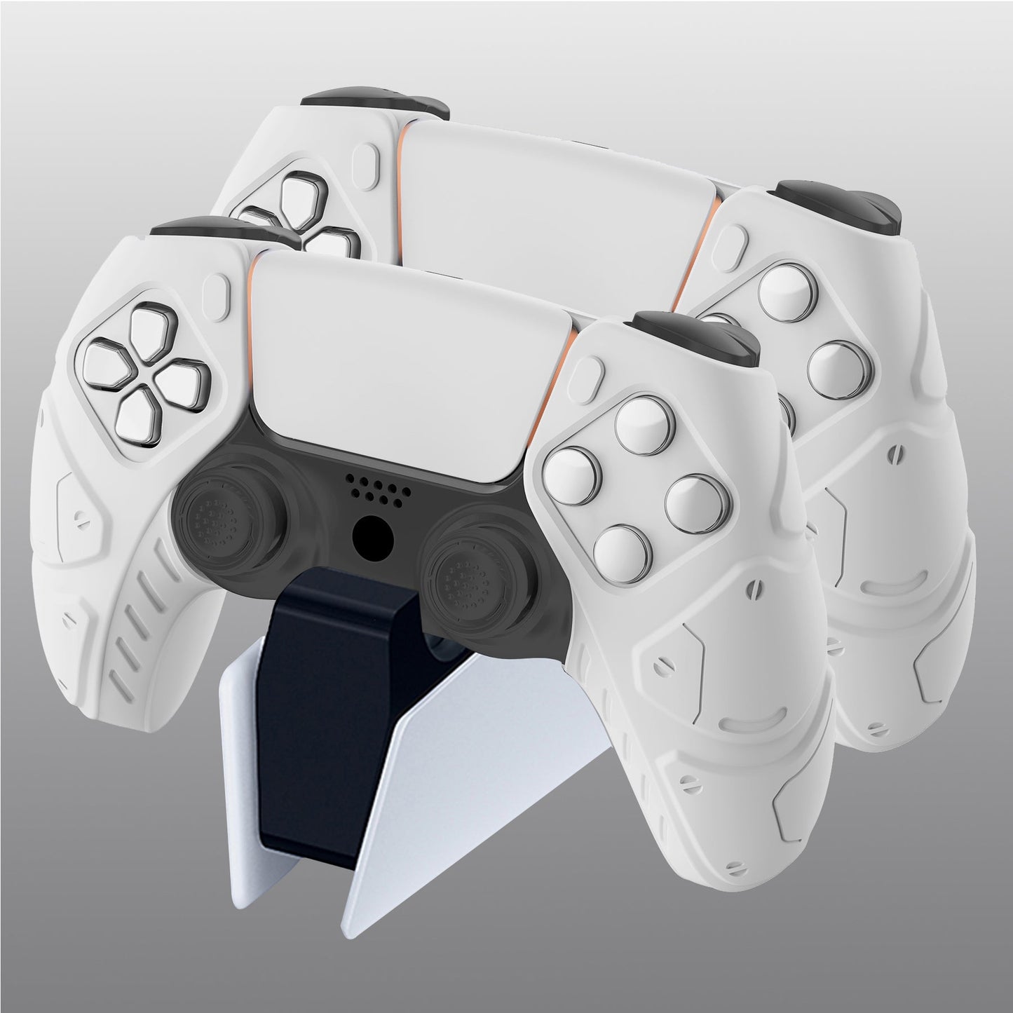 PlayVital Mecha Edition Anti-Slip Silicone Cover Skin with Thumb Grip Caps for PS5 Wireless Controller - Compatible with Charging Station - White - JGPF002 PlayVital