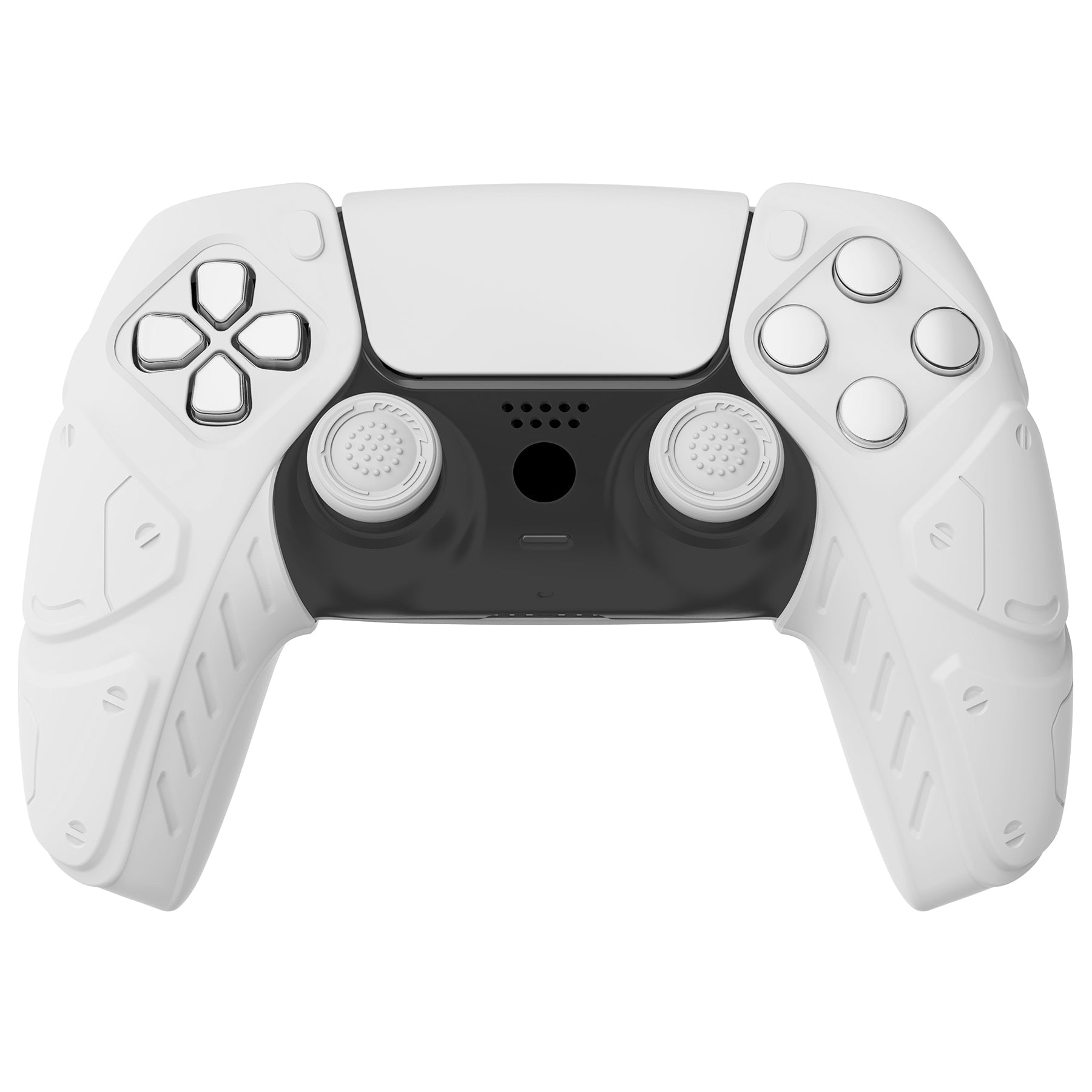 PlayVital Mecha Edition Anti-Slip Silicone Cover Skin with Thumb Grip Caps for PS5 Wireless Controller - Compatible with Charging Station - White - JGPF002 PlayVital