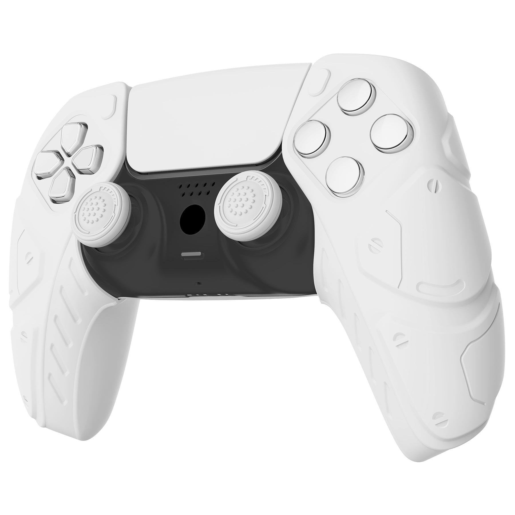 PlayVital Mecha Edition Anti-Slip Silicone Cover Skin with Thumb Grip Caps for PS5 Wireless Controller - Compatible with Charging Station - White - JGPF002 PlayVital