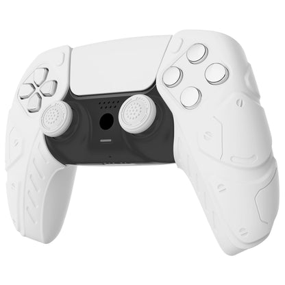 PlayVital Mecha Edition Anti-Slip Silicone Cover Skin with Thumb Grip Caps for PS5 Wireless Controller - Compatible with Charging Station - White - JGPF002 PlayVital